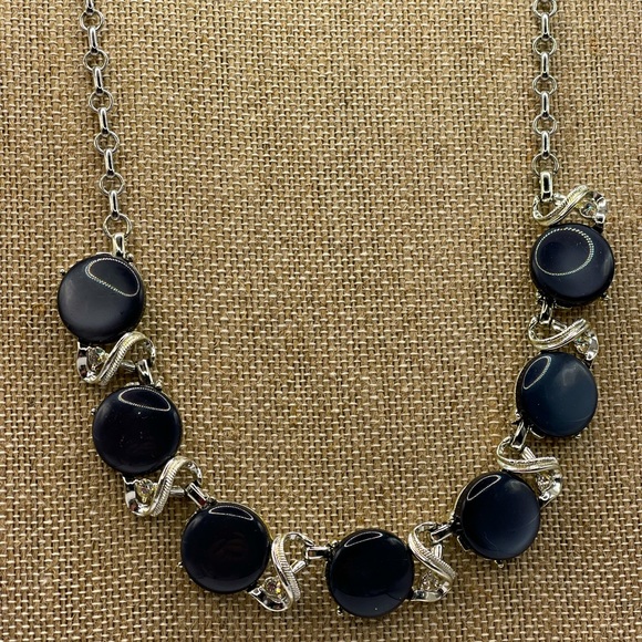 Vintage 1940’s signed CORO 16” choker necklace silver gray with clear gemstones - Picture 1 of 6
